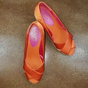 Chaps Dakoda Satin Peep Toe Espadrille Wedge size 6